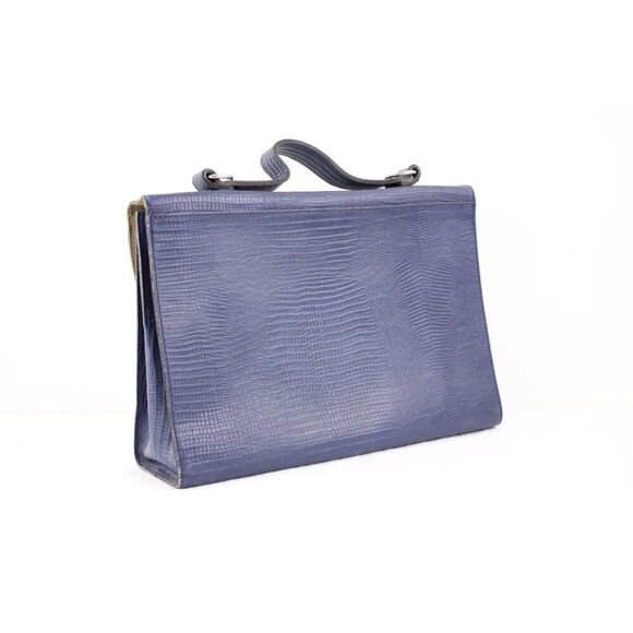 Vintage blue leather crossbody purse, snake imprint handbag two way handbag - Picture 6 of 10